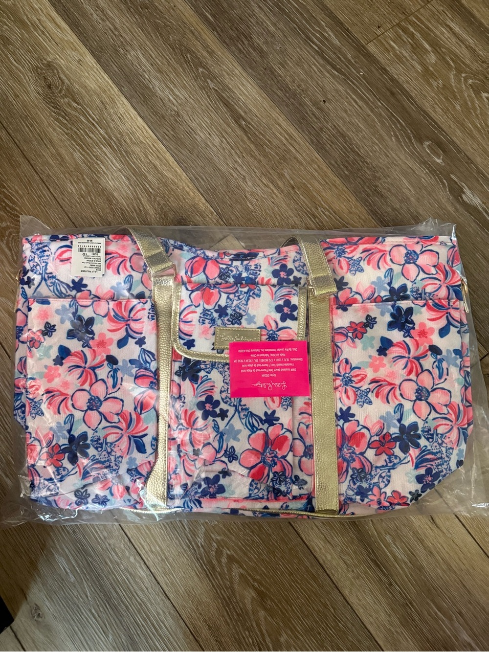 Lilly Pulitzer Insulated Beach Tote Bag with Gold Straps